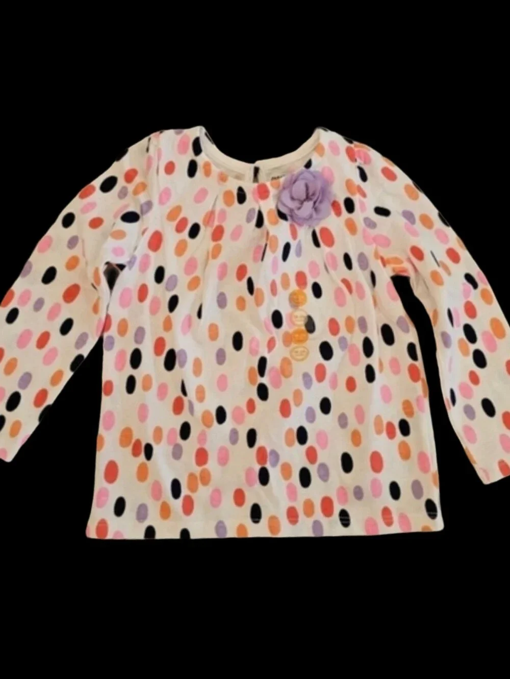 Gymboree Toddler Girl Bright Multi Dot Long Sleeve Tunic Top Flower Accent 24M